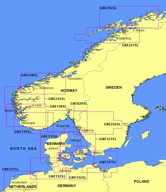 Norway / Denmark / Germany - Large Charts Detail Map